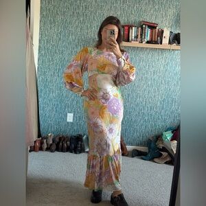 ASOS Colorful Floral Long Puff Sleeve Maxi Dress